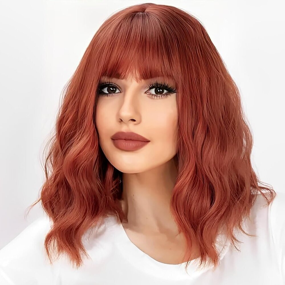 Women's Reddish Brown 14 Inches Short Pastel Curly Shoulder Length Synthetic Wig